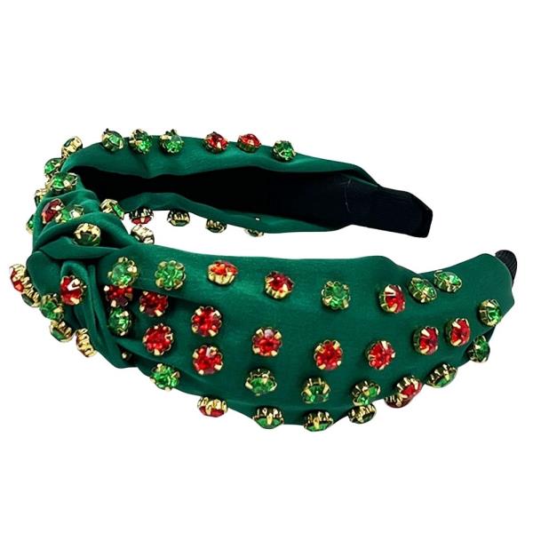 FABRIC CHRISTMAS RHINESTONE KNOT HEADBAND