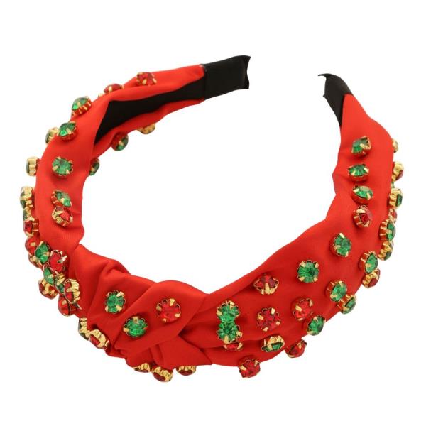 FABRIC CHRISTMAS RHINESTONE KNOT HEADBAND