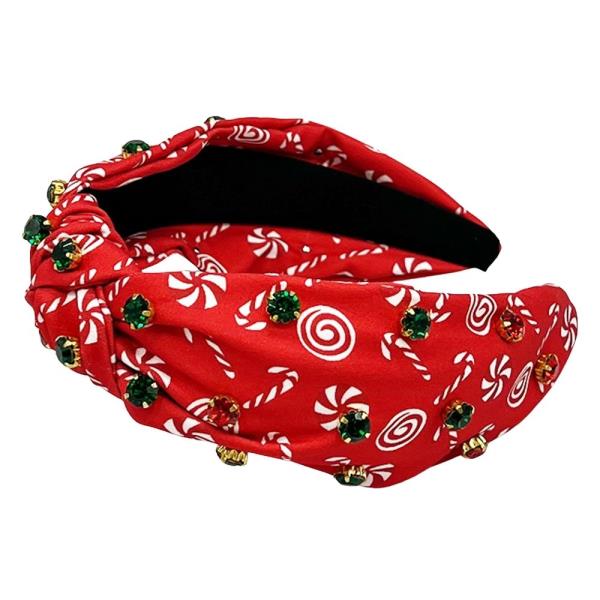 FABRIC CHRISTMAS PRINT RHINESTONE KNOT HEADBAND
