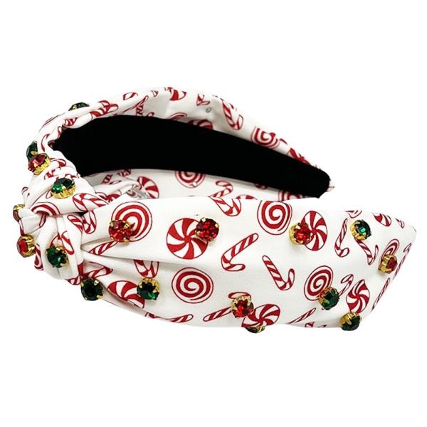 FABRIC CHRISTMAS PRINT RHINESTONE KNOT HEADBAND