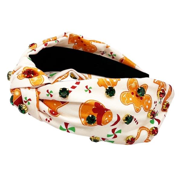 FABRIC CHRISTMAS PRINT RHINESTONE KNOT HEADBAND