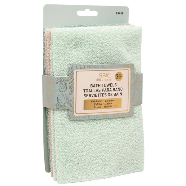 SPA SOLUTIONS 3PC BATH EXFOLIATING TOWELS