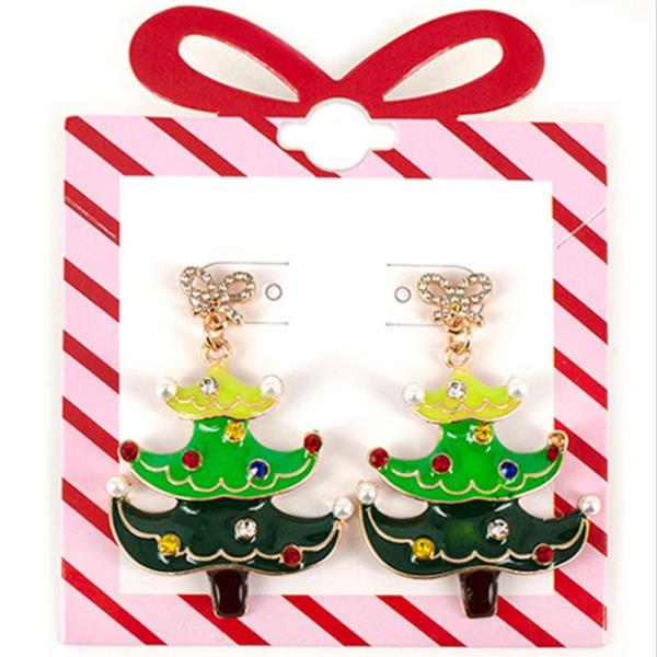 CHRISTMAS TREE RIBBON POST EARRING
