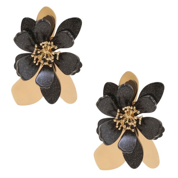 ACETATE FLOWER METAL EARRING