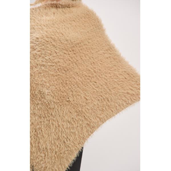 LIGHTWEIGHT FUZZY SEQUIN PONCHO WITH FRINGE