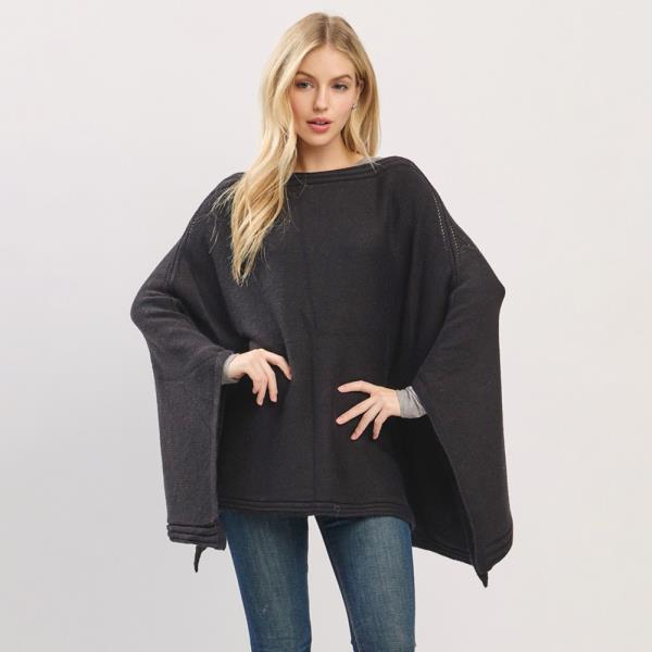 SOLID KNIT PONCHO WITH WIDE SLEEVES AND CLEAN EDGES