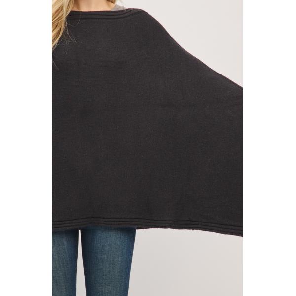 SOLID KNIT PONCHO WITH WIDE SLEEVES AND CLEAN EDGES