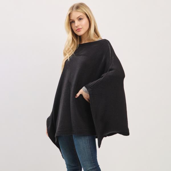 SOLID KNIT PONCHO WITH WIDE SLEEVES AND CLEAN EDGES