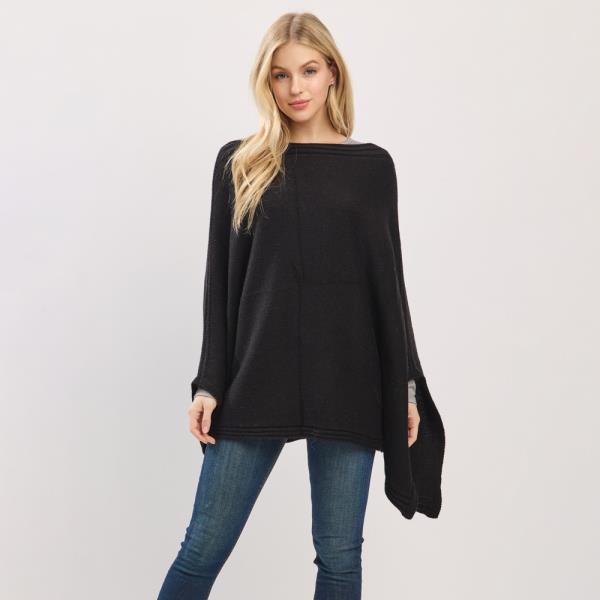 SOLID KNIT PONCHO WITH WIDE SLEEVES AND CLEAN EDGES