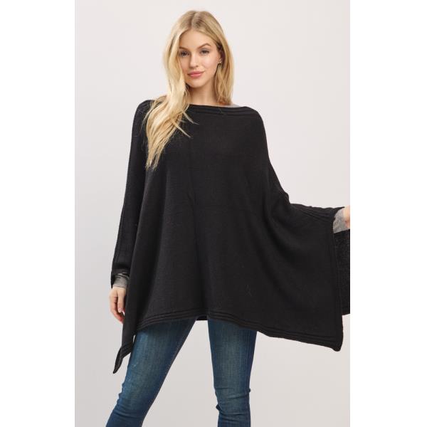 SOLID KNIT PONCHO WITH WIDE SLEEVES AND CLEAN EDGES