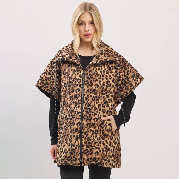 OVERSIZED LEOPARD PUFFER VEST WITH POCKETS.
