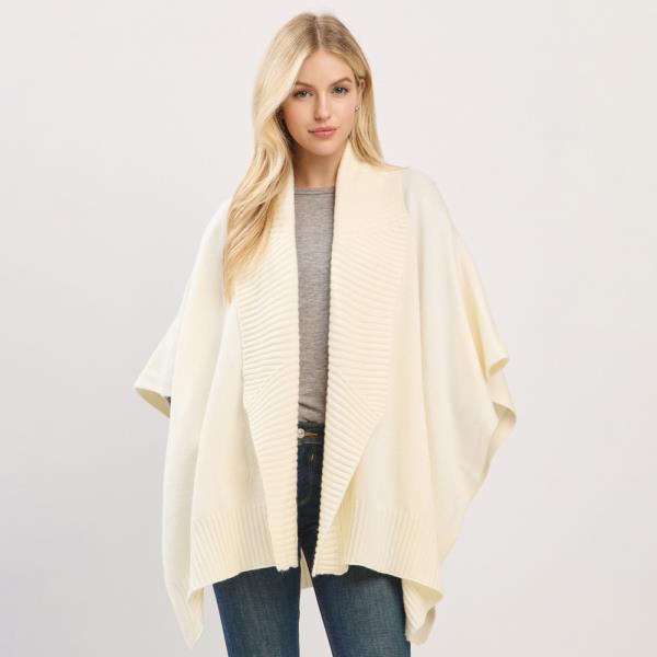 SOFT KNIT OPEN-FRONT SHAWL WITH RIBBED TRIM