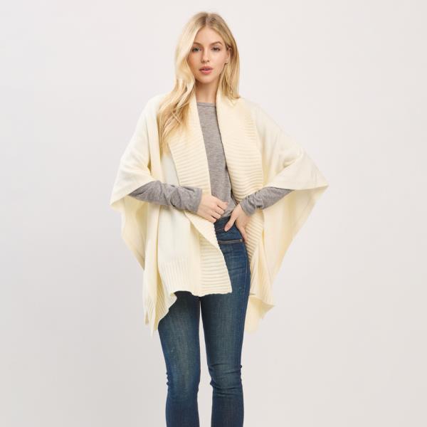 SOFT KNIT OPEN-FRONT SHAWL WITH RIBBED TRIM