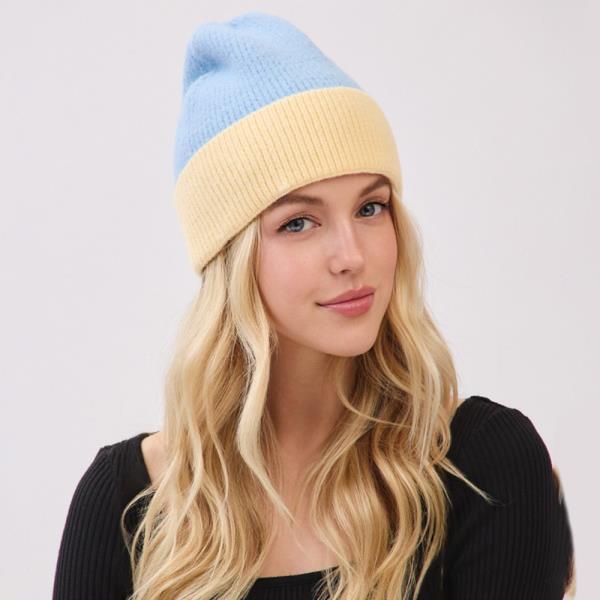 TWO TONE SOFT FUZZY BEANIE