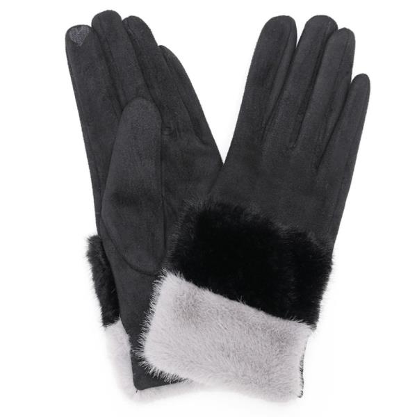 TWO TONES FAUX FUR SMART TOUCH GLOVES