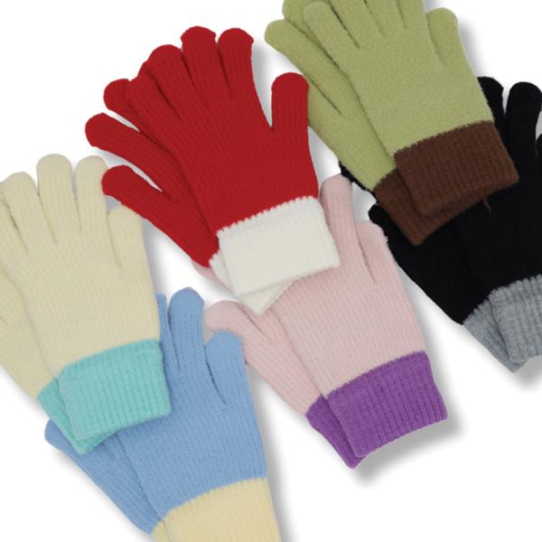 TWO TONES SOFT FUZZY KNIT SMART TOUCH GLOVES
