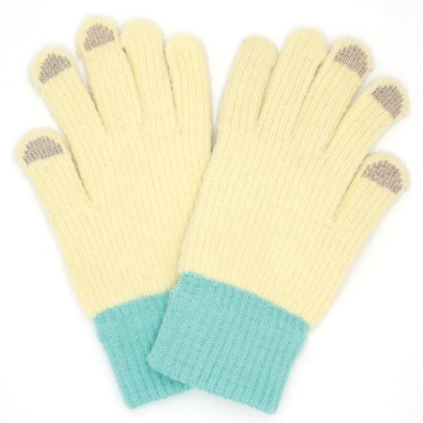 TWO TONES SOFT FUZZY KNIT SMART TOUCH GLOVES