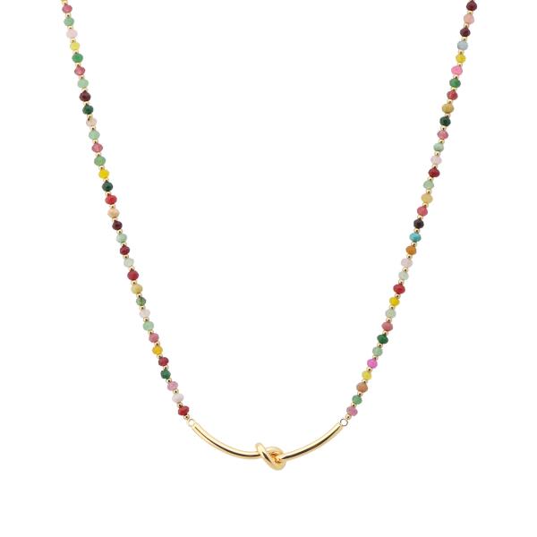 DAINTY KNOT CURVE METAL BAR BEADED NECKLACE