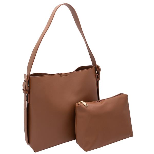 2IN1 SMOOTH ADDILYN SHOULDER HOBO BAG W ZIPPER POUCH SET