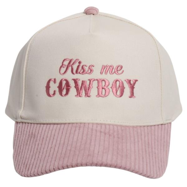 WESTERN KISS ME COWBOY EMBROIDERED CORDUROY BRIM BASEBALL CAP