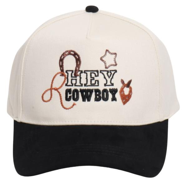 HEY COWBOY EMBROIDERED GRAPHIC BASEBALL CAP