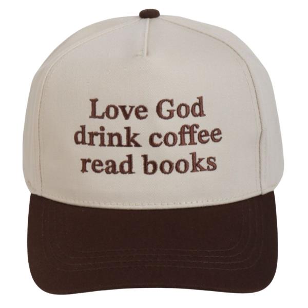 LOVE GOD DRINK COFFEE READ BOOKS EMBROIDERED BASEBALL CAP