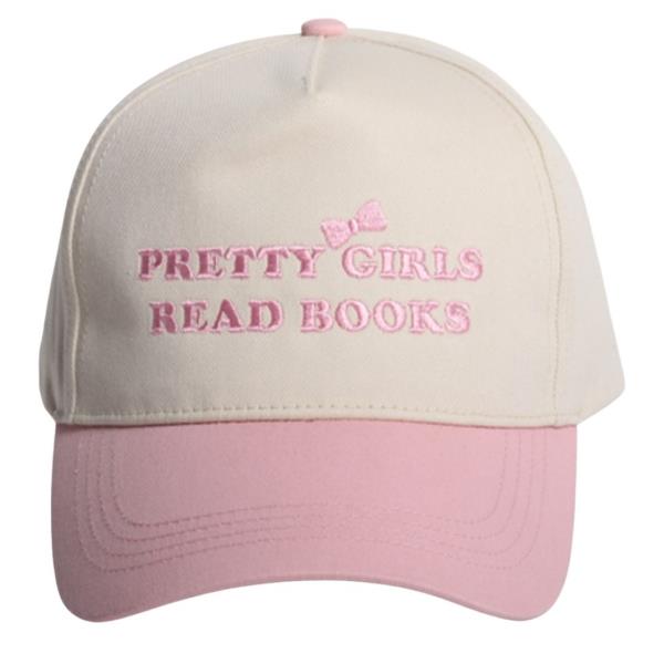PRETTY GIRLS READ BOOKS EMBROIDERED BOW DETAIL BASEBALL CAP