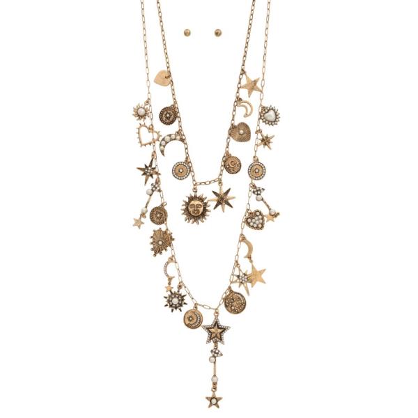 SUN MOON STAR MULTI CHARM LAYERED NECKLACE