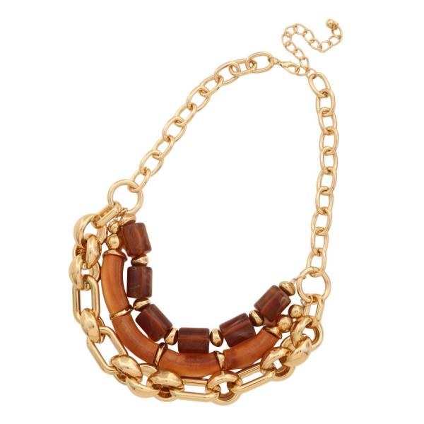 ACETATE BEAD LONG OVAL LINK CUBE BEAD NECKLACE