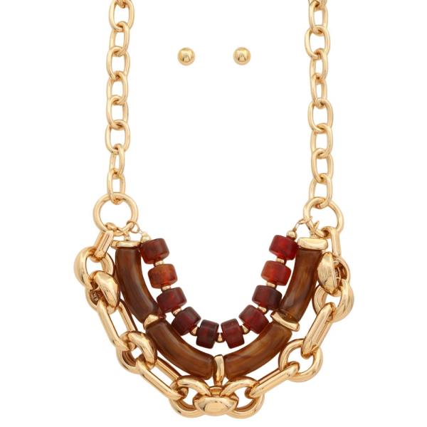 ACETATE BEAD LONG OVAL LINK BEADED NECKLACE