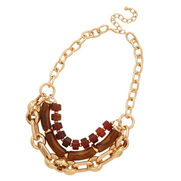 ACETATE BEAD LONG OVAL LINK BEADED NECKLACE