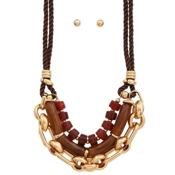 ACETATE BEAD LONG OVAL LINK BEADED ROPE NECKLACE