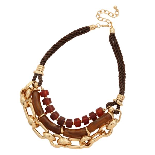 ACETATE BEAD LONG OVAL LINK BEADED ROPE NECKLACE