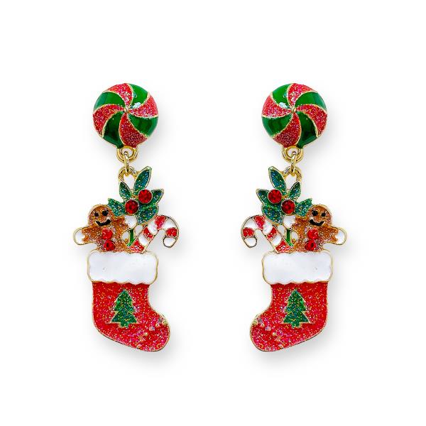 CHRISTMAS STOCKING DANGLE EARRING