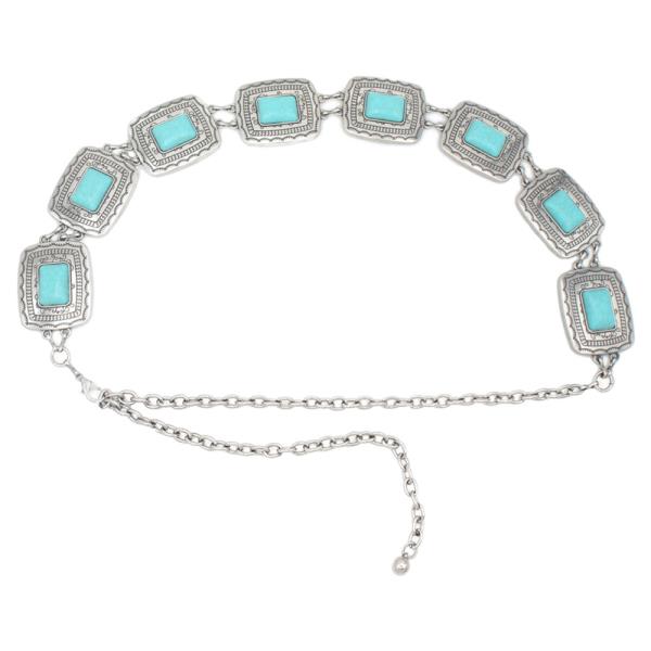 TRIBAL PATTERN CAB ACCENT RECTANGLE CONCHO CHAIN BELT