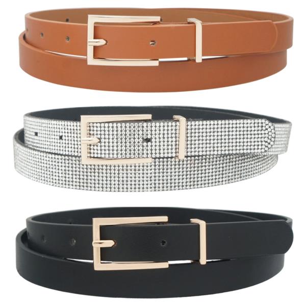RECTANGLE BUCKLE BELT WITH METAL LOOP 3 PC SET