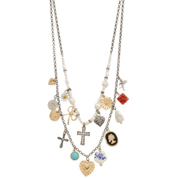 MULTI CHARM BEADED LAYERED NECKLACE
