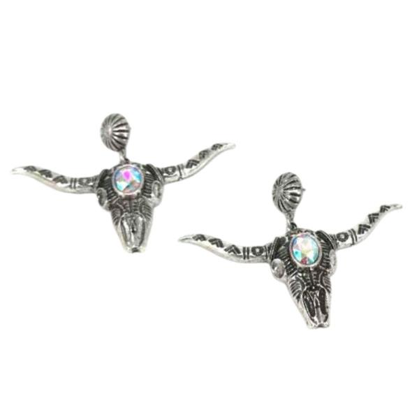 CATTLE SKULL METAL DANGLE EARRING