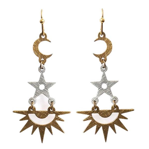 TWO TONE SUN MOON DANGLE EARRING