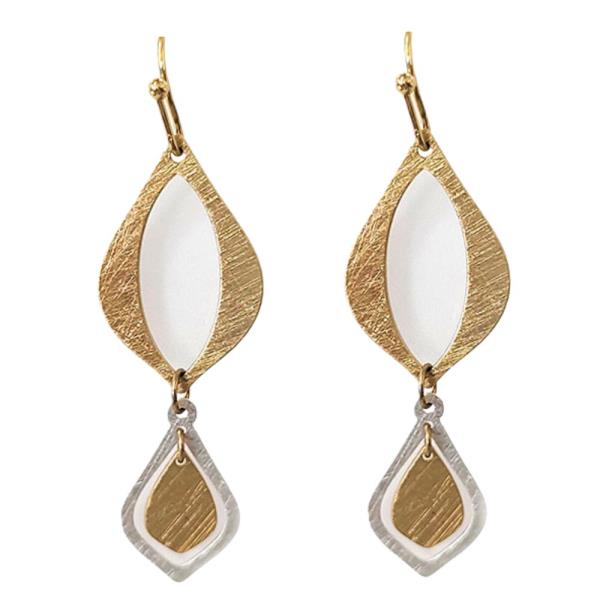 TWO TONE BRUSHED METAL DANGLE EARRING