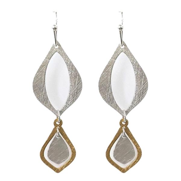 TWO TONE BRUSHED METAL DANGLE EARRING