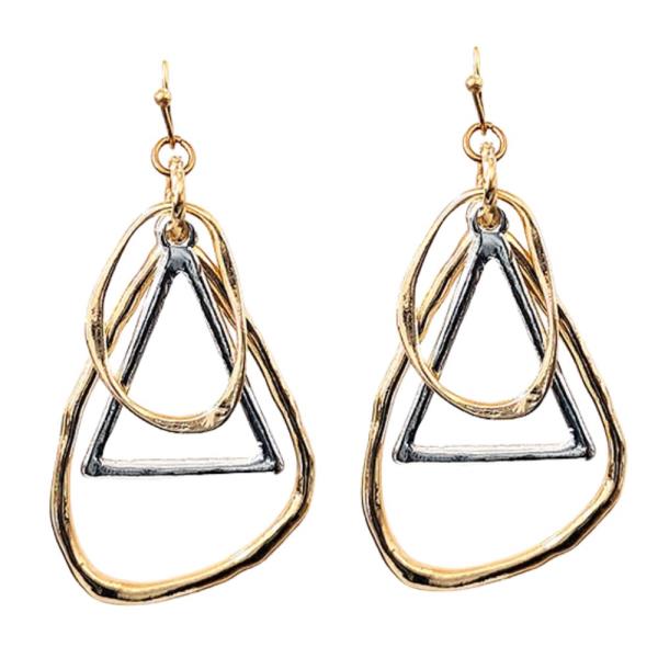 TWO TONE GEO SHAPE DANGLE EARRING