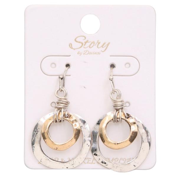 COLORFUL DOUBLE CIRCLE METAL DANGLE EARRING