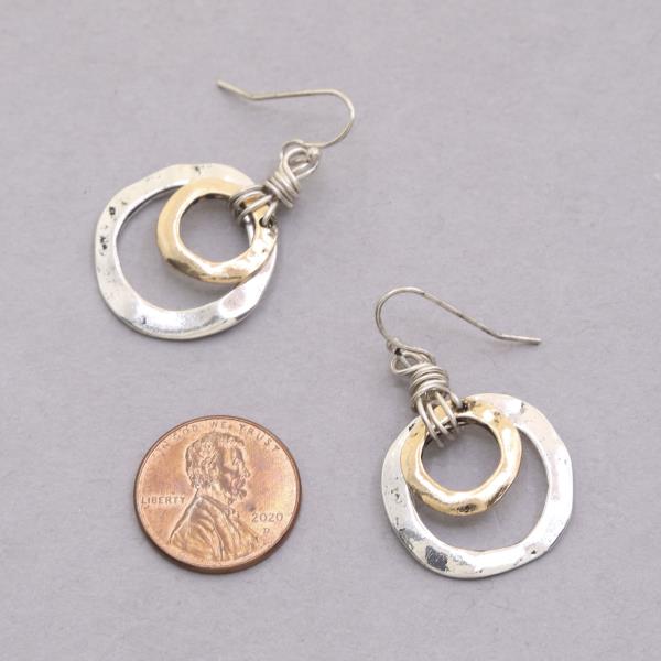 COLORFUL DOUBLE CIRCLE METAL DANGLE EARRING