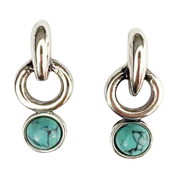 ROUND TURQUOISE STONE METAL DANGLE EARRING