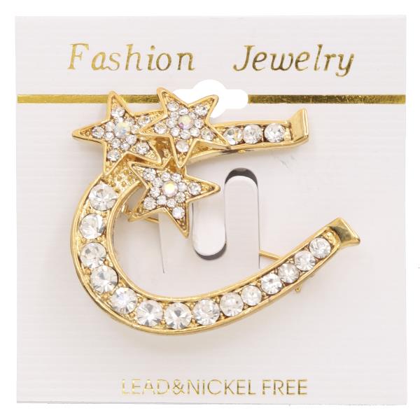 STAR HORSE SHOE METAL RHINESTONE BROOCH