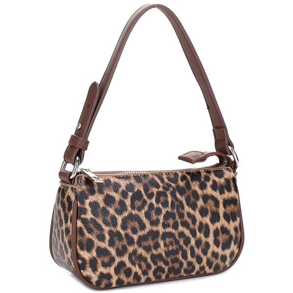 LEOPARD PRINTED TEXTURE ZIPPER SHOULDER BAG