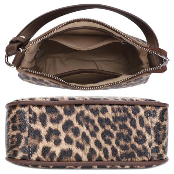 LEOPARD PRINTED TEXTURE ZIPPER SHOULDER BAG