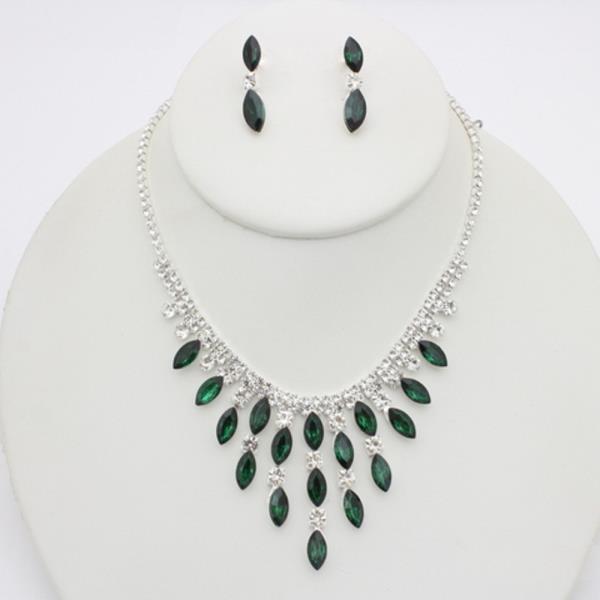 RHINESTONE TRIANGLE TEARDROP NECKLACE EARRING SET