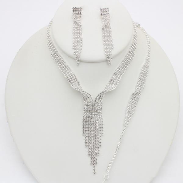 RHINESTONE FRINGE NECKLACE BRACELET EARRING SET